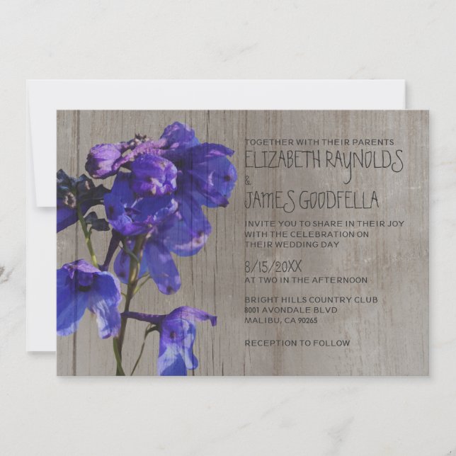 Rustic Delphinium Wedding Invitations (Front)