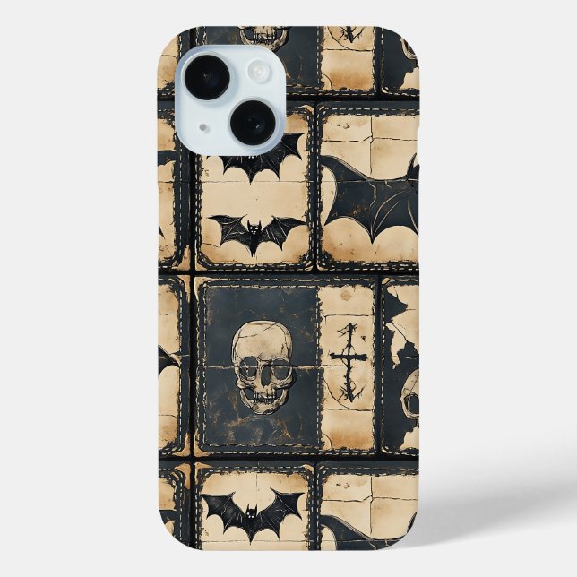 Rustic Denim Halloween Patchwork Pattern Case-Mate iPhone Case (Back)