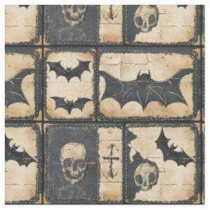 Rustic Denim Halloween Patchwork Pattern Fabric