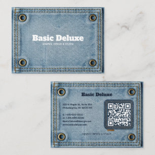 Rustic Denim Patch Business Card Dark Blue Jean