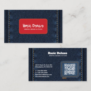 Rustic Denim Patch Business Card Dark Blue Jean