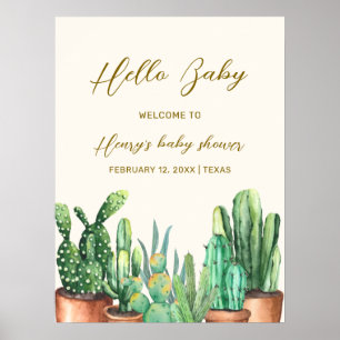 Rustic Desert Cactus Garden Baby Shower Welcome  Poster