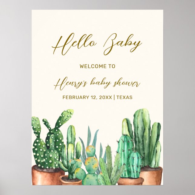 Rustic Desert Cactus Garden Baby Shower Welcome  Poster (Front)