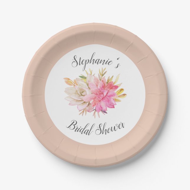 Rustic Desert Succulents Bridal Shower Paper Plate (Front)
