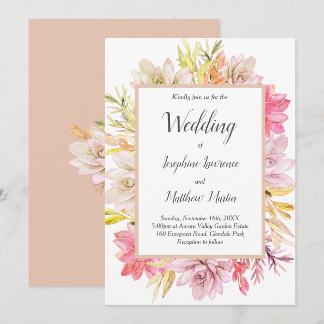 Rustic Desert Succulents Wedding Invitations (Front/Back)