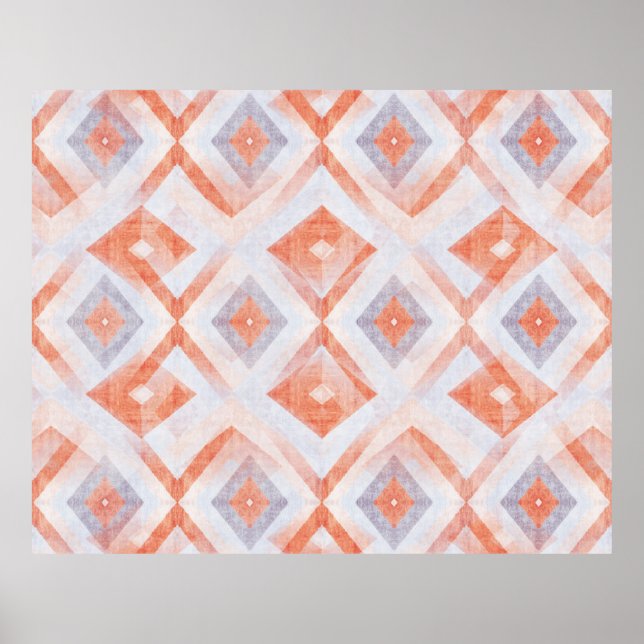 Rustic Diamond Geometric in Terracotta and Blue Poster (Front)