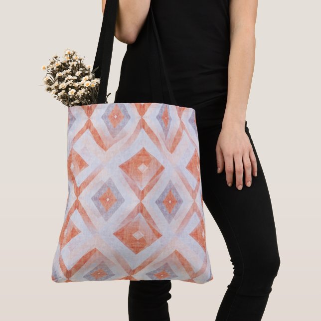 Rustic Diamond Geometric in Terracotta and Blue Tote Bag (Close Up)