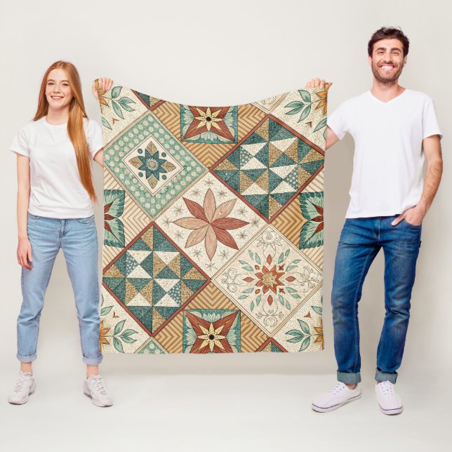 Rustic Diamond Patchwork Pattern - Geometric Fleece Blanket (In Situ)