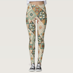 Rustic Diamond Patchwork Pattern - Geometric Leggings