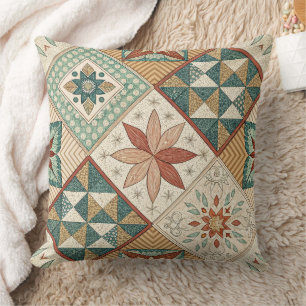 Rustic Diamond Patchwork Pattern - Geometric Throw Pillow