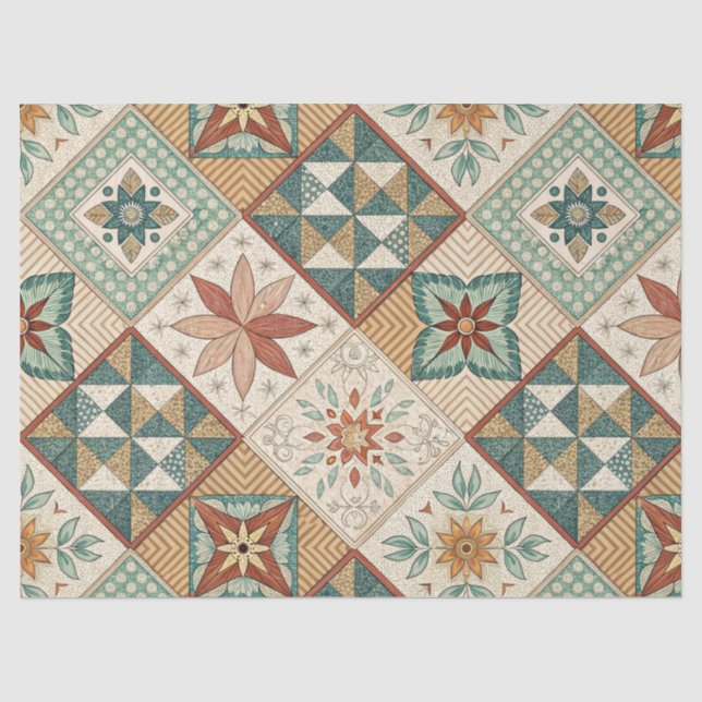 Rustic Diamond Patchwork Pattern - Geometric Tissue Paper (Front)