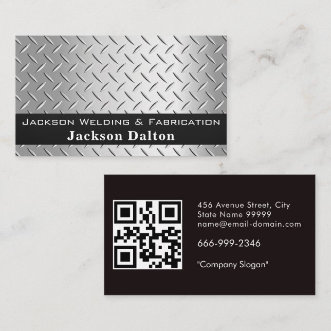 Rustic Diamond Plate Tradesman QR Code Template  Business Card (Front/Back)