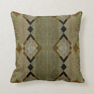Rustic Diamonds Green & Brown Pattern Throw Pillow