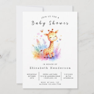 Rustic Digital Giraffe Baby Shower  Invitation