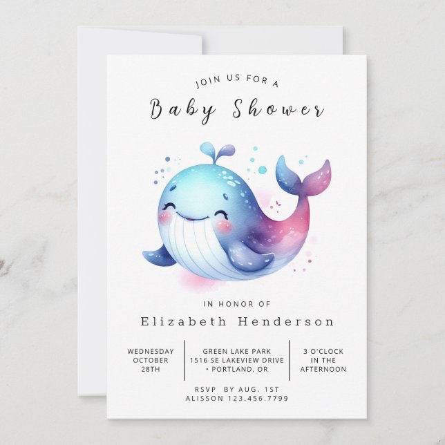 Rustic Digital Whale Baby Shower Invitation (Front)