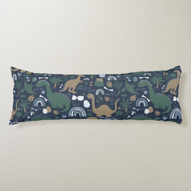 Rustic Dinosaur Forest Prehistoric Kids Body Pillow (Front)