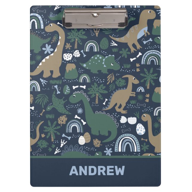 Rustic Dinosaur Forest Prehistoric Personalized Clipboard (Front)