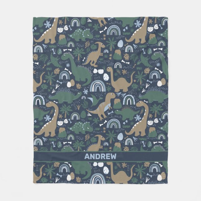 Rustic Dinosaur Forest Prehistoric Personalized Fleece Blanket (Front)
