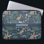 Rustic Dinosaur Forest Prehistoric Personalized Laptop Sleeve<br><div class="desc">Rustic Dinosaur Forest Prehistoric Personalized Pattern. Masculine brown, green, blue dinosaur design with rainbow, volcanoes, and other prehistoric details.</div>