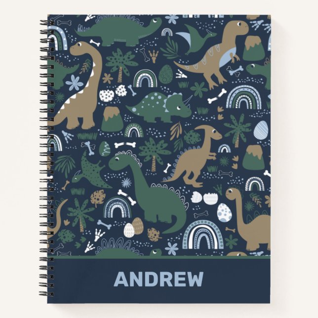 Rustic Dinosaur Forest Prehistoric Personalized Notebook (Front)