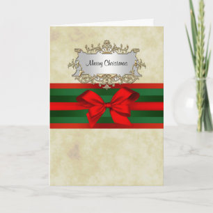Rustic Distressed 2, Red & Green Ribbon Christmas Holiday Card