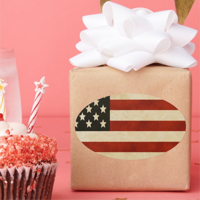 Rustic Distressed American Flag Oval Sticker (Party)