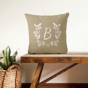 Rustic Distressed Beige And White Wreath Throw Pillow