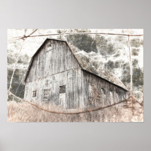 Rustic Distressed Grey Brown Barn Vintage Texture Poster