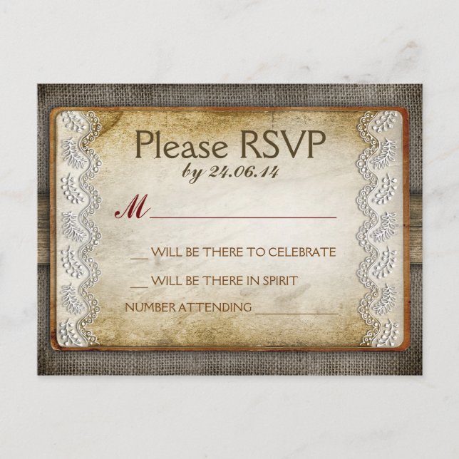 rustic distressed wedding rsvp post cards (Front)