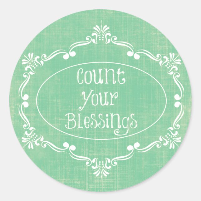 Rustic distressed with Count your Blessings Quote Classic Round Sticker (Front)