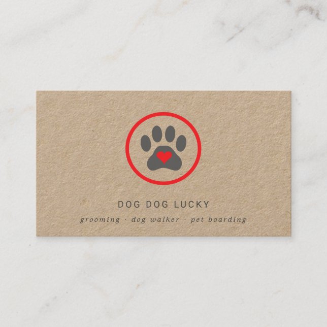 Rustic dog grooming paw print label business busin business card (Front)