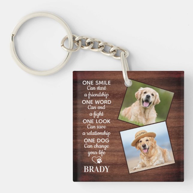 Rustic Dog Lover Quote Keepsake Pet Dog Photo Keychain (Front)