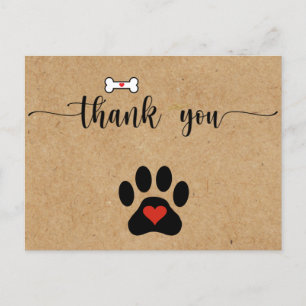 Rustic Dog Paw Custom Thank you  Postcard