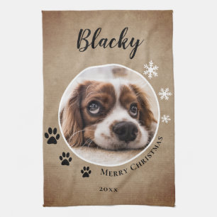 Rustic Dog Pet Photo Merry Christmas Kitchen Towel