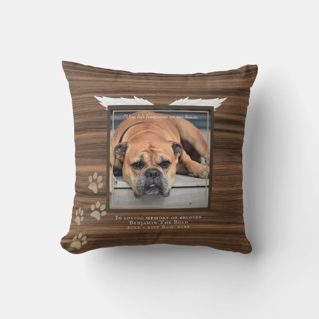 Rustic Dog Photo Memorial Keepsake Sympathy Gift Throw Pillow (Front)