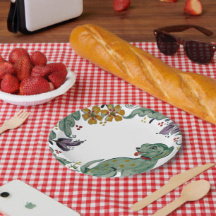 Rustic Dog Puppy Teal Colourful Farmhouse Cute Paper Plate