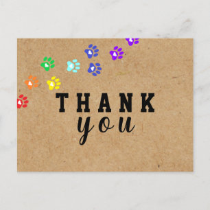 Rustic Dog Rainbow Paw Custom Thank you  Postcard