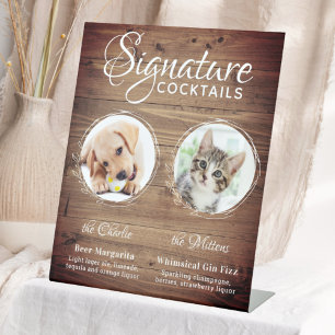 Rustic Dog Signature Drinks Custom Pet Wedding  Pedestal Sign
