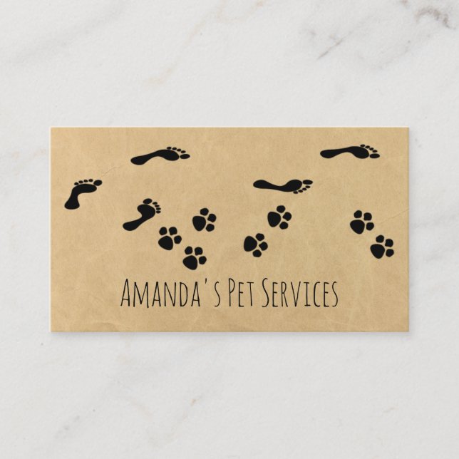 Rustic Dog Sitter Pet Services Grooming Paw Path Business Card (Front)