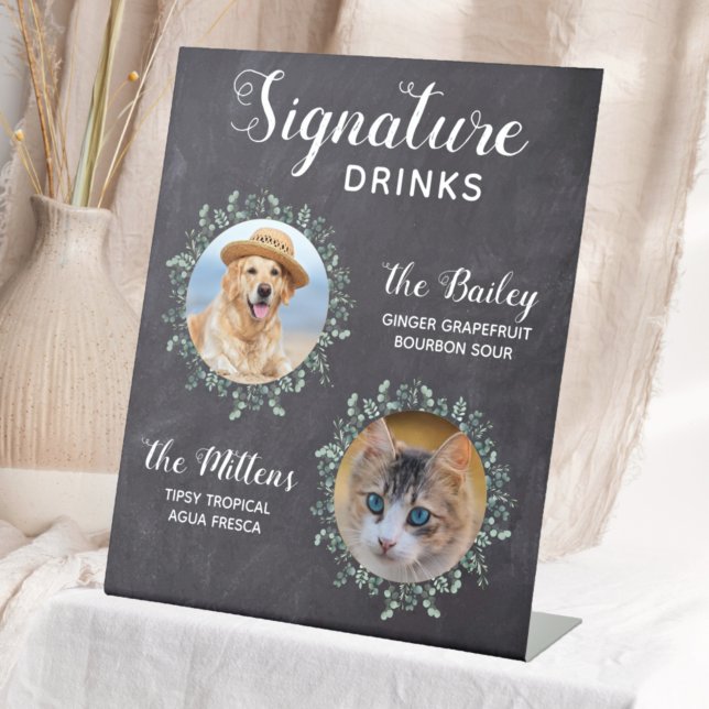Rustic Dog Wedding Bar Pet Signature Drinks Pedestal Sign (Creator Uploaded)