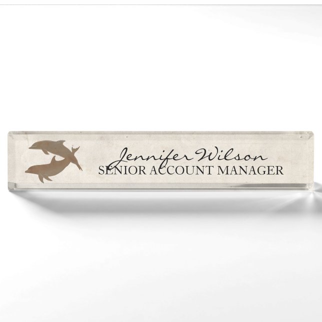 Rustic Dolphins Beach Wedding Nameplate (Front)