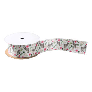 Rustic Donkey Floral Pink Satin Ribbon