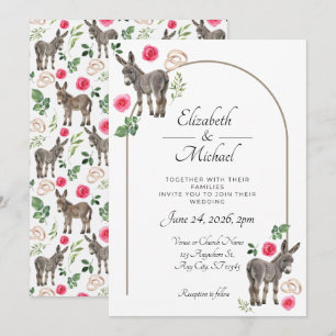 Rustic Donkey Floral Pink Wedding Invitation