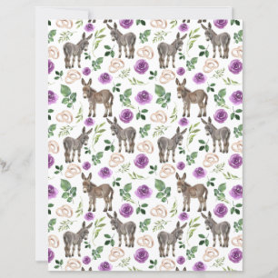 Rustic Donkey Floral Purple Scrapbook Paper
