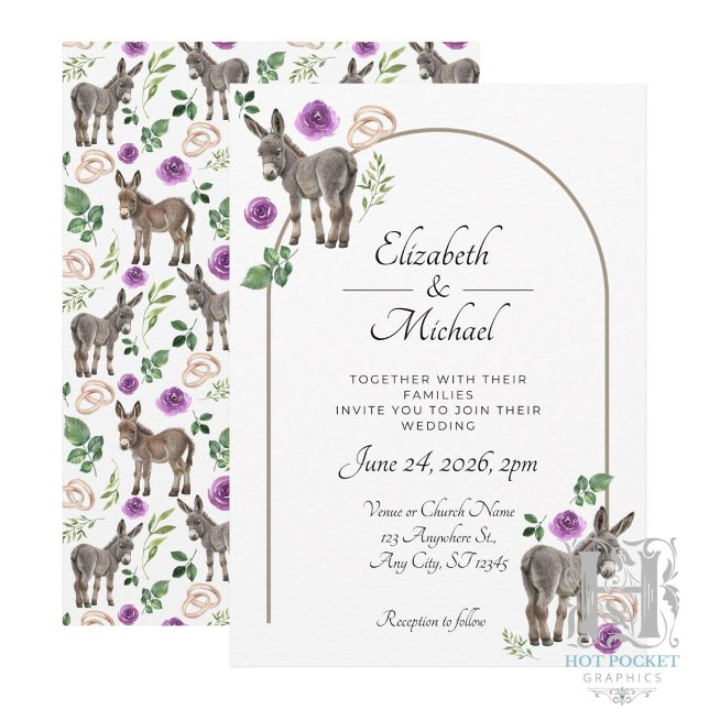 Rustic Donkey Floral Purple Wedding Invitation (Creator Uploaded)