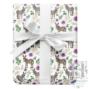 Rustic Donkey Floral Purple Wrapping Paper