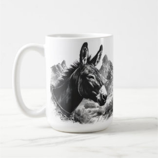 Rustic Donkey Portrait in Black and White Coffee Mug