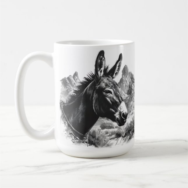 Rustic Donkey Portrait in Black and White Coffee Mug (Left)