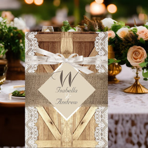 Rustic Door Wedding Beige White Lace Wood Burlap Invitation