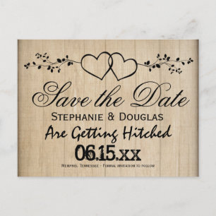 Rustic Double Hearts Save the Date Postcards